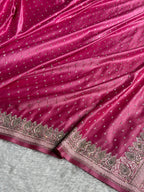 Banarasi Mashru Satin Silk Saree With Pearls & Swarovski Stone work Tanchoi Pattern Baby Pink Shades BMSK20