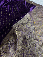 Bridal Banarasi Mashru Satin Silk Saree Booti Pattern with Swarovski Work In Purple Shades BMSC06