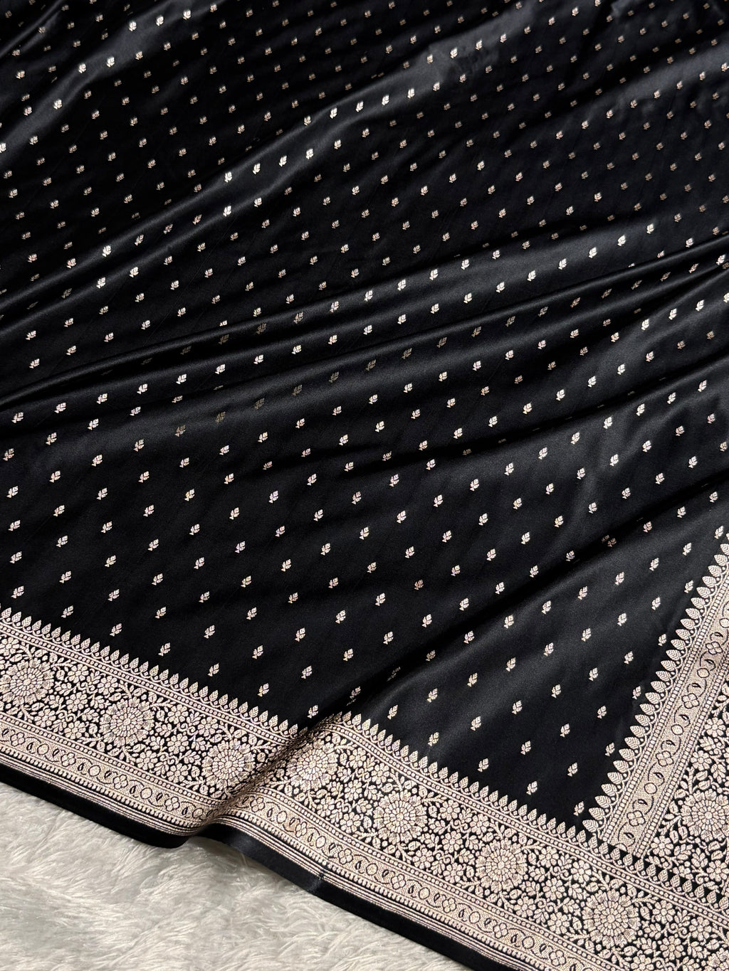 Banarasi Mashru Satin Silk Saree Booti Pattern Black Shades MSK18