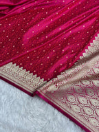 Banarasi Mashru Satin Silk Saree Jaal Tanchoi Pattern in Cross Pink Shades MSK07