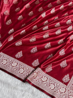 Banarasi Mashru Satin Silk Saree Cross Boota Pattern in Maroon Shades MSK11