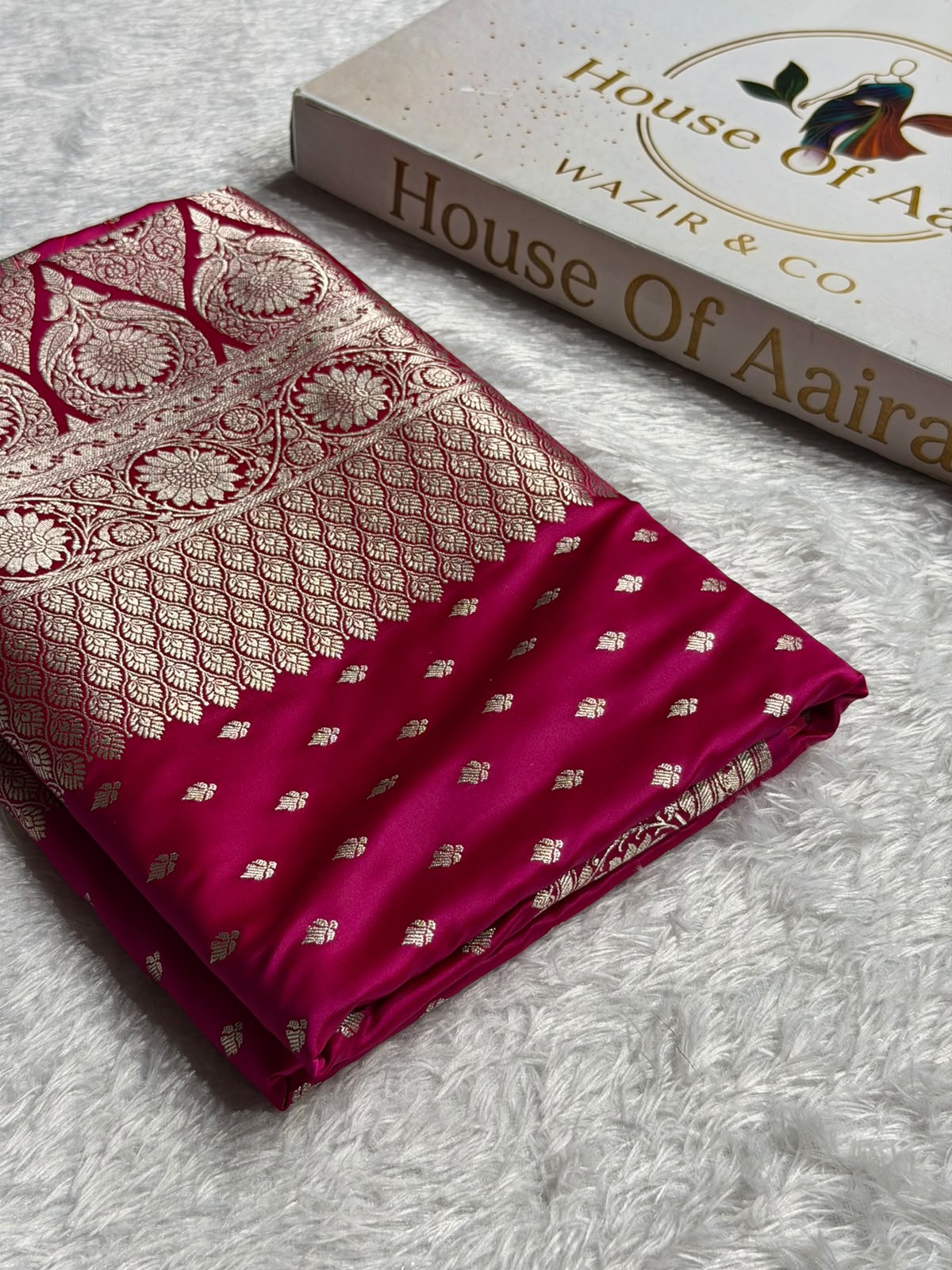 Banarasi Mashru Satin Silk Saree Booti Pattern Rani Shades MSK25