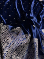 Banarasi Mashru Satin Silk Saree with Scallop Pattern In Navy Blue Shades MSC02