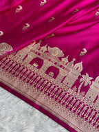 Banarasi Mashru Satin Silk Saree Varanasi Ghats and Pattern Pink Shades MSK21