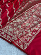 Banarasi Mashru Satin Silk Saree Cross Pattern Pinkish Red Shades MSK12