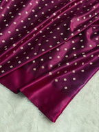 Banarasi Satin Katan Silk Saree Booti Pattern in Wine Shades SK03
