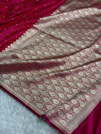 Banarasi Mashru Satin Silk Saree Jaal Tanchoi Pattern in Cross Pink Shades MSK07