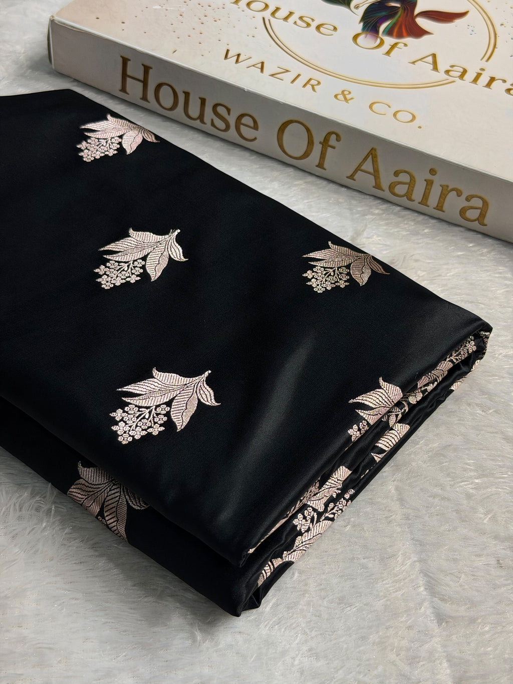 Banarasi Mashru Satin Silk Saree Boota Pattern Black Shades MSK24