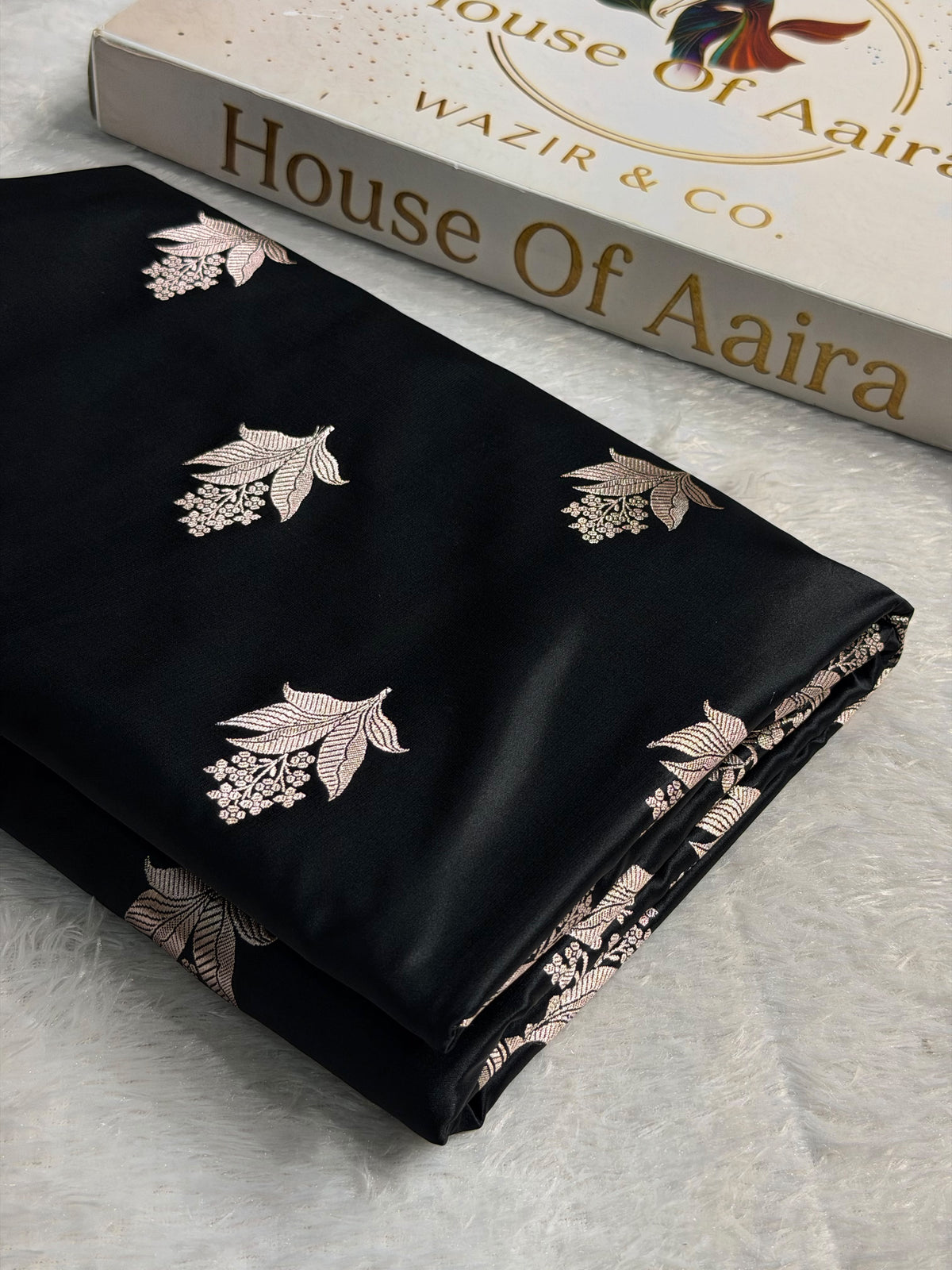 Banarasi Mashru Satin Silk Saree Boota Pattern Black Shades MSK24
