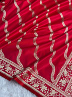 Banarasi Mashru Satin Silk Saree Cross Pattern Pinkish Red Shades MSK12