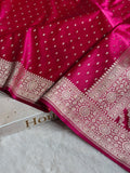 Banarasi Mashru Satin Silk Saree Booti Pattern Cross Rani Shades MSK18