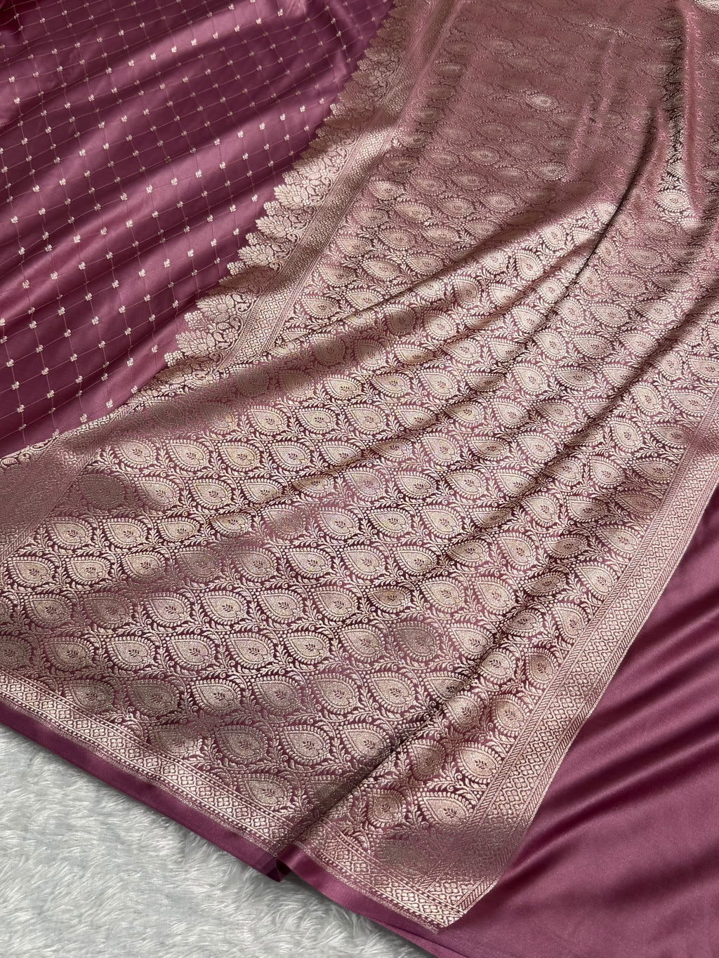 Banarasi Mashru Satin Silk Saree Tanchoi Pattern Mauve Pink Shades MSK20