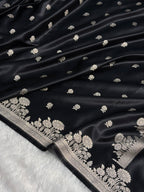 Banarasi Mashru Satin Silk Saree In Booti Pattern With Black Shades MSC01