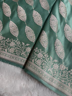 Banarasi Mashru Satin Silk Saree Cross Pattern Sea Green Shades MSK22