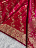 Banarasi Satin Silk Saree Cross Pattern in Rani Shades SS01