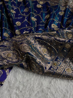 Banarasi Satin Silk Saree With Pearl Aari Work Jaal Pattern in Peacock Shades BSS12