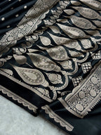 Banarasi Satin Katan Silk Saree Booti Pattern in Black Shades SK03