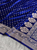 Banarasi Mashru Satin Silk Saree Booti Pattern in Royal Blue Shades MSK10