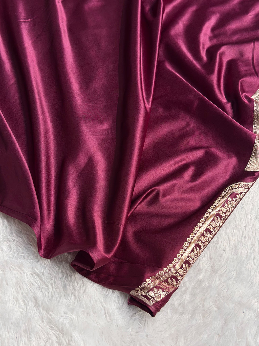 Bridal Banarasi Mashru Satin Silk Saree Skirt Pattern with Swarovski Work in Wine Shades BMSC02