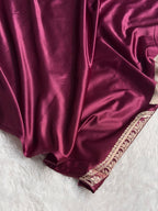 Bridal Banarasi Mashru Satin Silk Saree Skirt Pattern with Swarovski Work in Wine Shades BMSC02