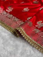Red Bridal Banarasi Katan Satin silk saree Booti Ganga Ghaat with Swarovski & Gotta Patti Work BSKL01
