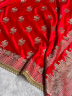 Red Bridal Banarasi Katan Satin silk saree Booti Ganga Ghaat with Swarovski & Gotta Patti Work BSKL01