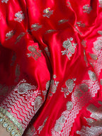 Red Bridal Banarasi Katan Satin silk saree Booti Ganga Ghaat with Swarovski & Gotta Patti Work BSKL01