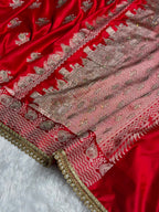 Red Bridal Banarasi Katan Satin silk saree Booti Ganga Ghaat with Swarovski & Gotta Patti Work BSKL01