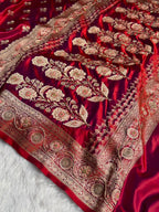 Bridal Banarasi Katan Satin Silk Saree Booti Pattern with Zardozi & Swarovski Work in Reddish Purple Shades BSK02