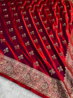 Bridal Banarasi Katan Satin Silk Saree Booti Pattern with Zardozi & Swarovski Work in Reddish Purple Shades BSK02