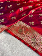 Bridal Banarasi Katan Satin Silk Saree Booti Pattern with Zardozi & Swarovski Work in Reddish Purple Shades BSK02