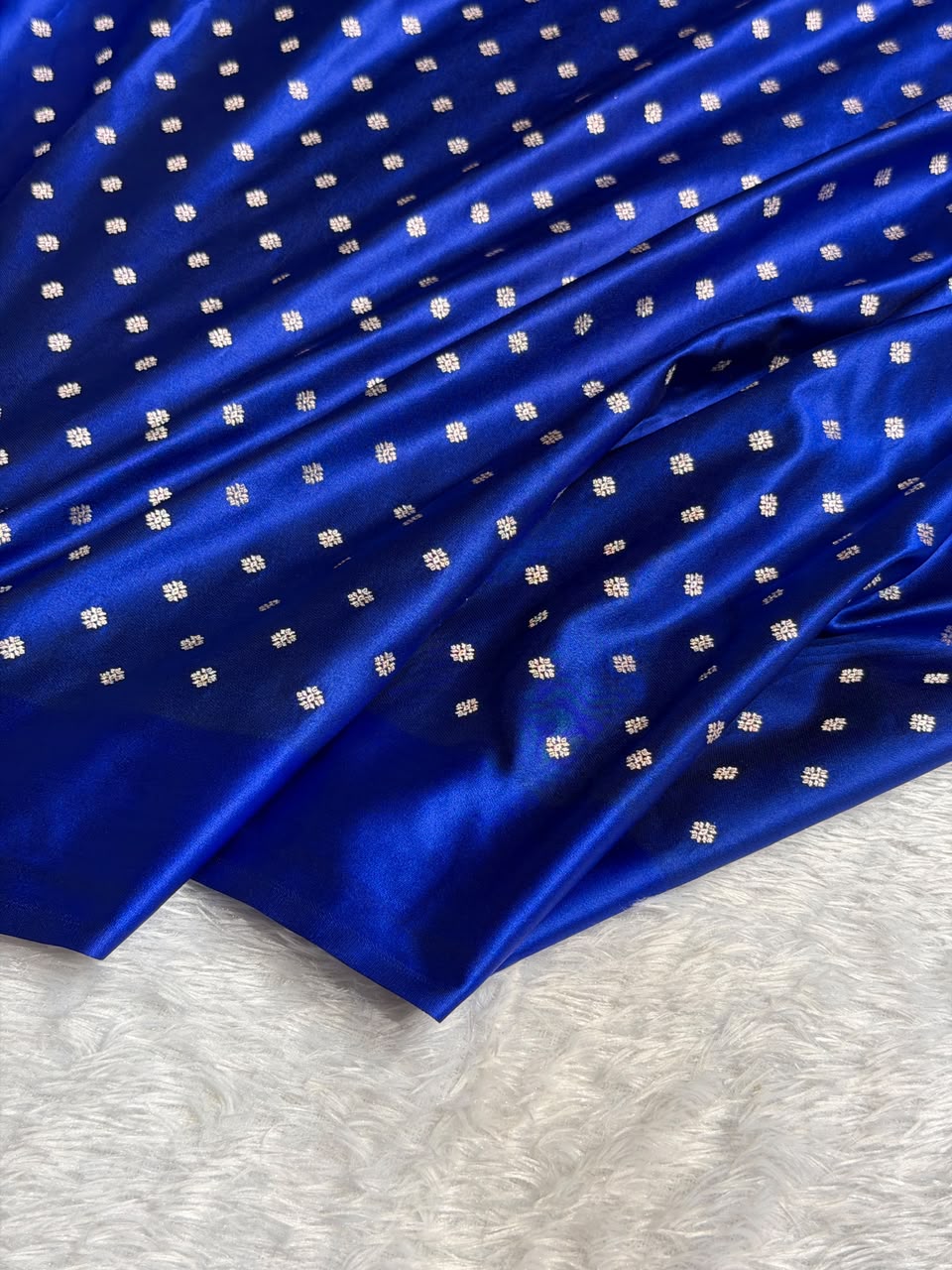 Bridal Royal Blue Banarasi Katan satin silk saree Booti Pattern with Zardozi & Pearl Work BSK03