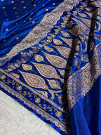Bridal Royal Blue Banarasi Katan satin silk saree Booti Pattern with Zardozi & Pearl Work BSK03