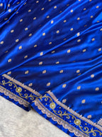 Bridal Royal Blue Banarasi Katan satin silk saree Booti Pattern with Zardozi & Pearl Work BSK03
