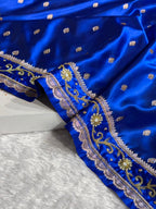 Bridal Royal Blue Banarasi Katan satin silk saree Booti Pattern with Zardozi & Pearl Work BSK03