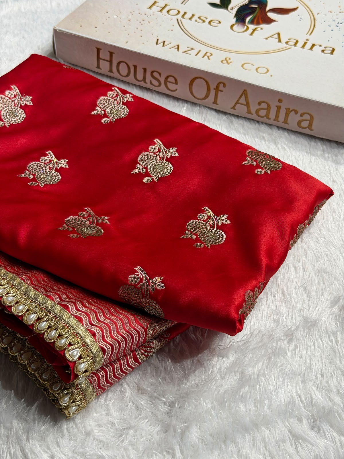 Red Bridal Banarasi Katan Satin silk saree Booti Ganga Ghaat with Swarovski & Gotta Patti Work BSKL01