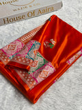 Banarasi Mashru Satin Silk Saree Floral Boota Mina Pattern In Orange Shades MSC05
