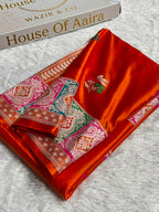 Banarasi Mashru Satin Silk Saree Floral Boota Mina Pattern In Orange Shades MSC05