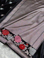Banarasi Mashru Satin Silk Saree with Floral Boota Mina Pattern in Black Shades MSC03
