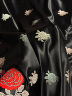 Banarasi Mashru Satin Silk Saree with Floral Boota Mina Pattern in Black Shades MSC03