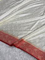 Banarasi Mashru Satin Silk Saree Tanchoi  Pattern Contrast Ivory & Red Shades MSC04