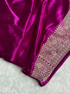 Banarasi Mashru Satin Silk Saree Tanchoi  Pattern Contrast Baby Pink & Wine Shades MSC04