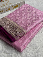 Banarasi Mashru Satin Silk Saree Tanchoi  Pattern Contrast Baby Pink & Wine Shades MSC04