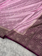 Banarasi Mashru Satin Silk Saree Tanchoi  Pattern Contrast Baby Pink & Wine Shades MSC04