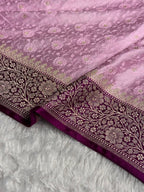 Banarasi Mashru Satin Silk Saree Tanchoi  Pattern Contrast Baby Pink & Wine Shades MSC04