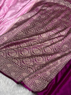 Banarasi Mashru Satin Silk Saree Tanchoi  Pattern Contrast Baby Pink & Wine Shades MSC04