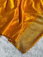 Banarasi Mashru Satin Silk Saree Tanchoi  Pattern Contrast Gold & Tusser Colour MSC04
