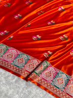 Banarasi Mashru Satin Silk Saree Floral Boota Mina Pattern In Orange Shades MSC05