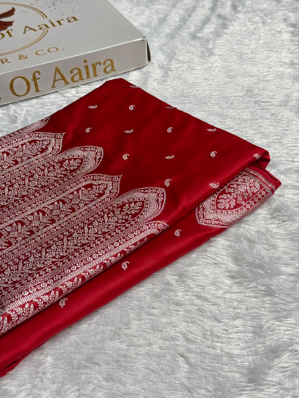 Banarasi Mashru Satin Silk Saree with Scallop Pattern In Red Shades MSC02
