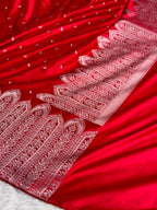 Banarasi Mashru Satin Silk Saree with Scallop Pattern In Red Shades MSC02
